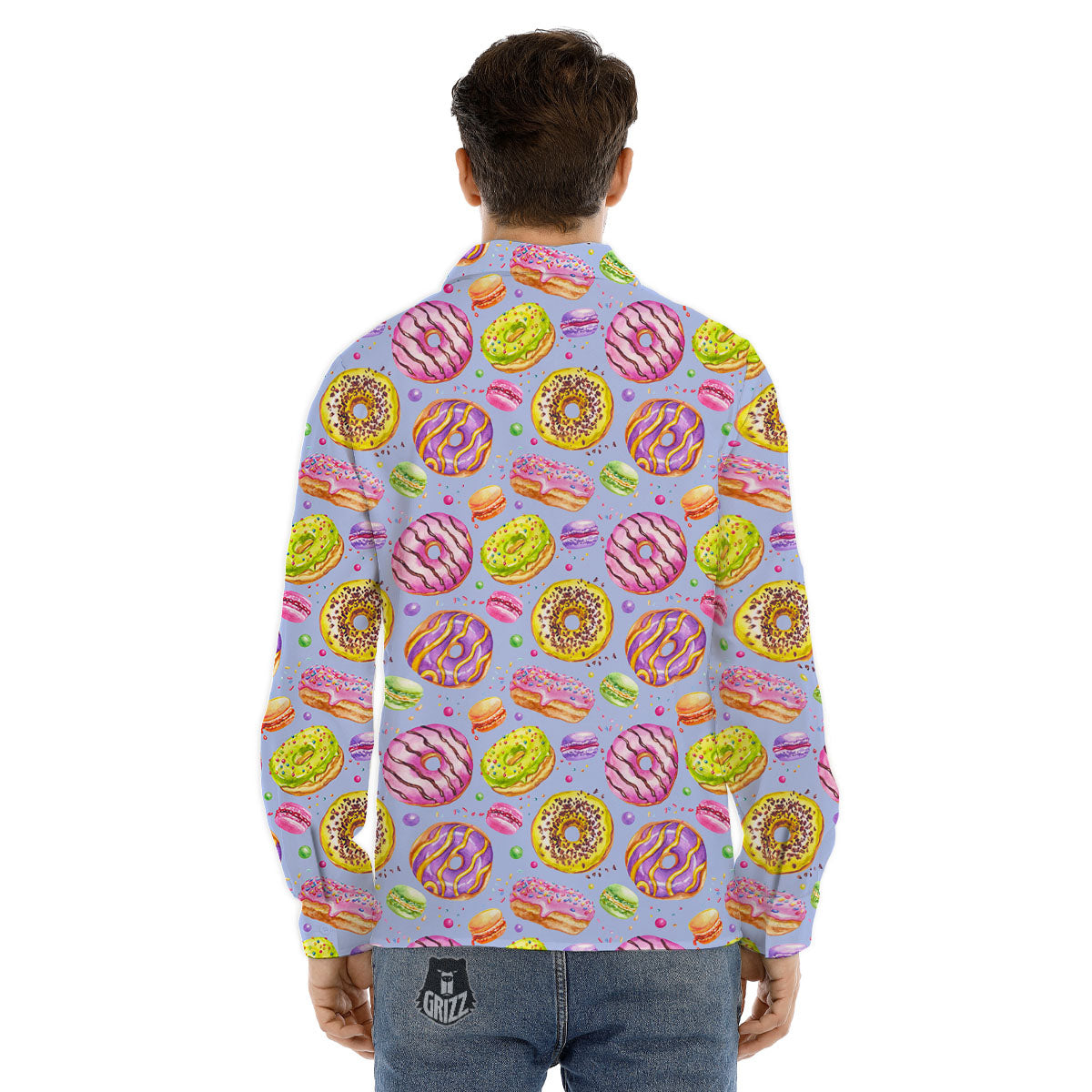 Donuts Print Pattern Men's Dress Shirts-grizzshop