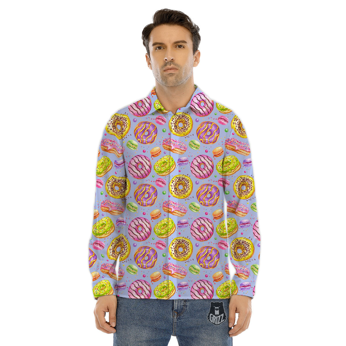 Donuts Print Pattern Men's Dress Shirts-grizzshop