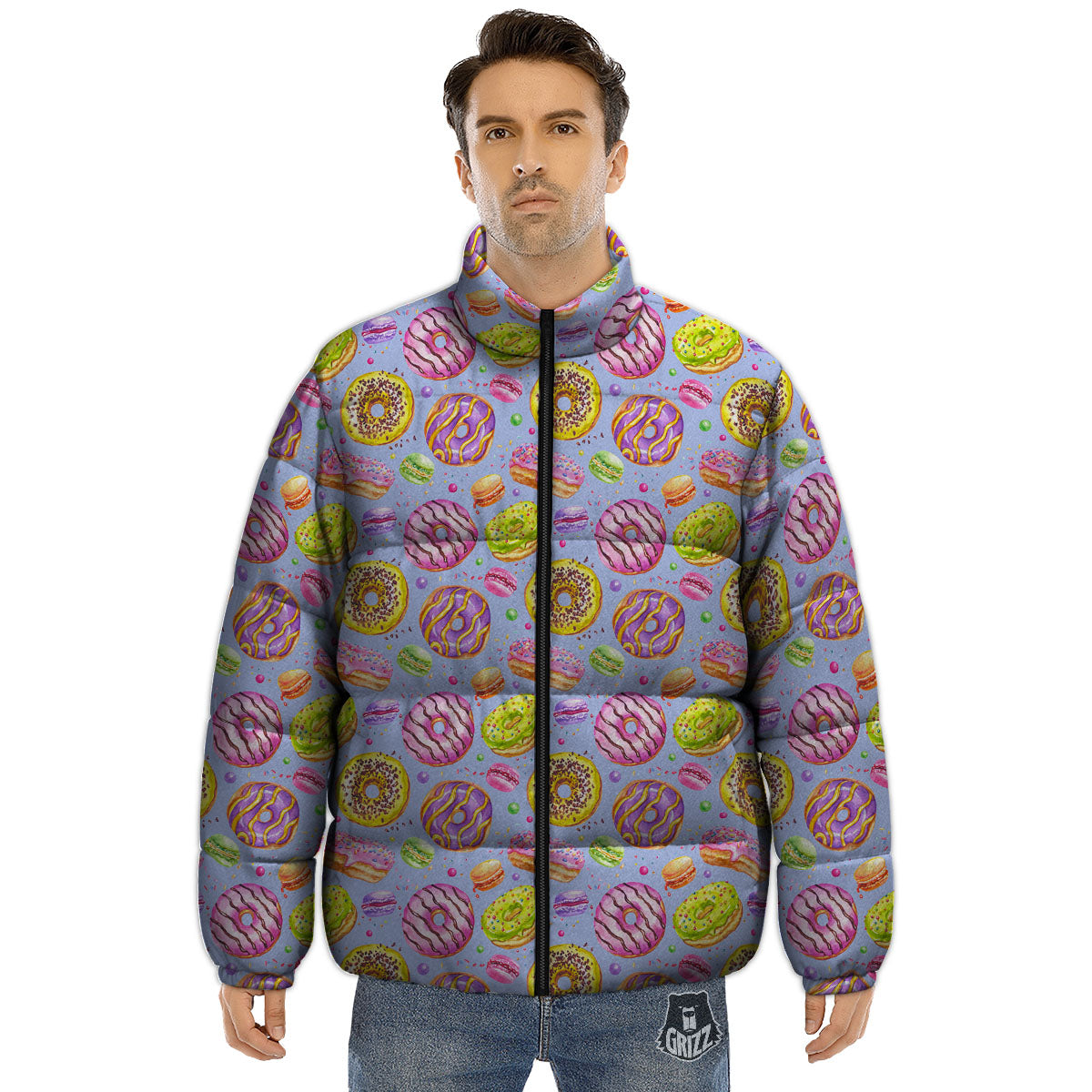 Donuts Print Pattern Puffer Jacket-grizzshop