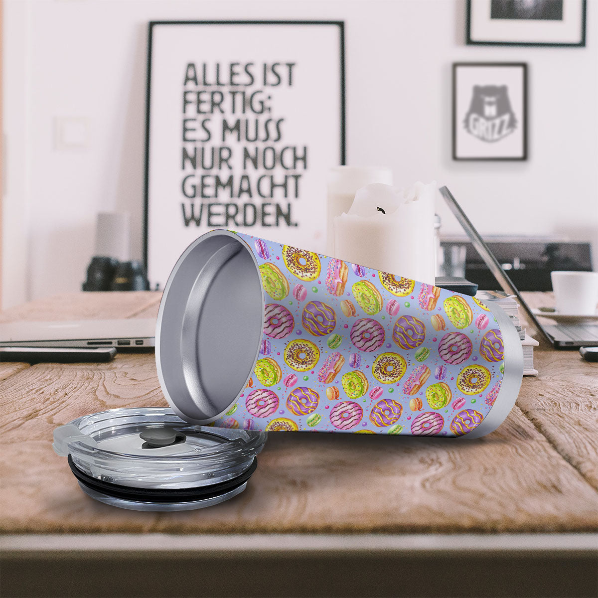 Donuts Print Pattern Tumbler-grizzshop
