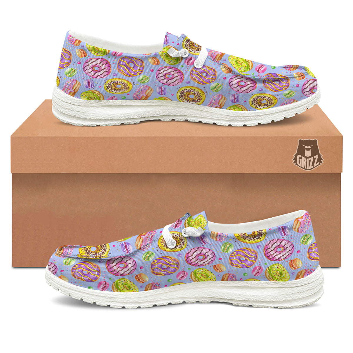 Donuts Print Pattern White Loafers-grizzshop