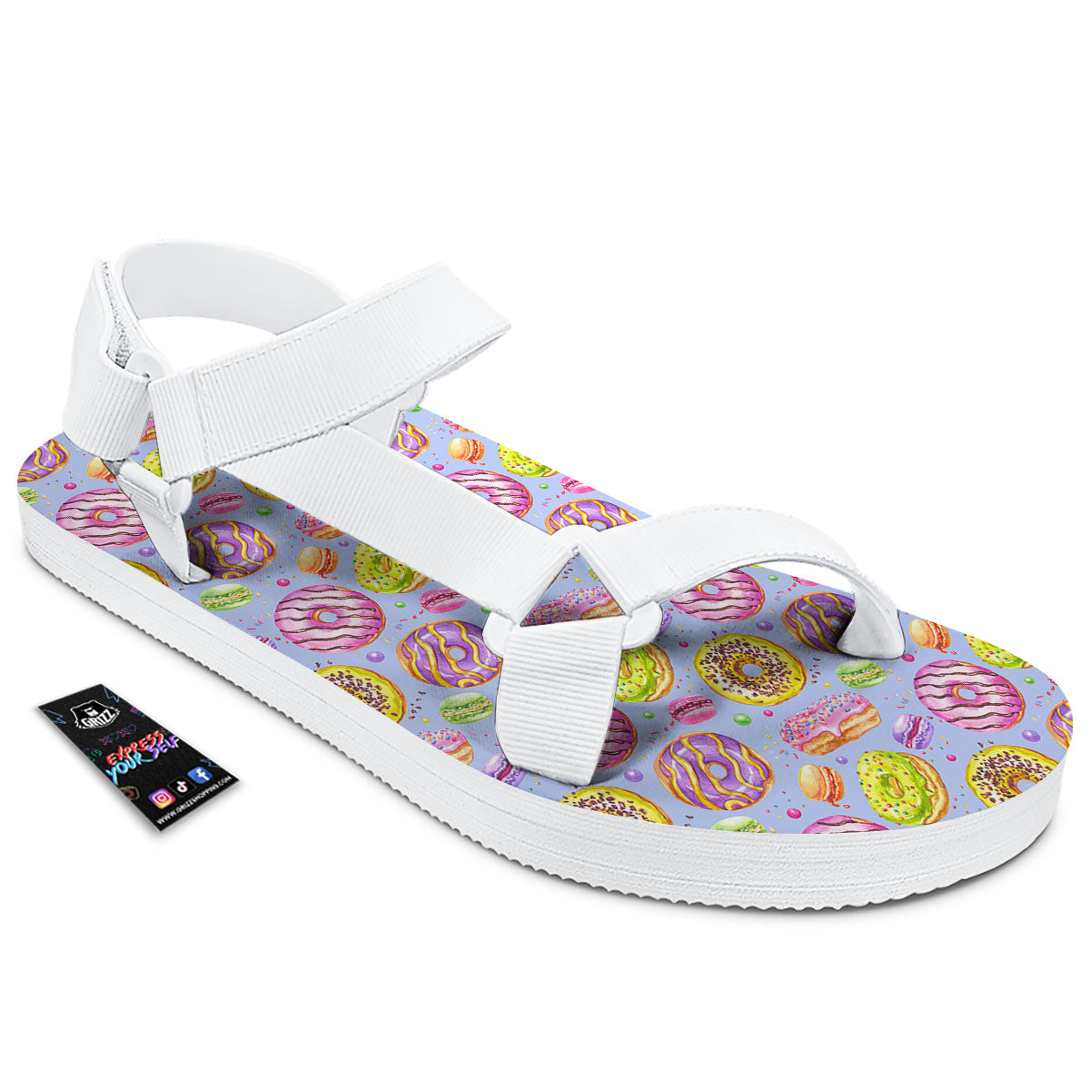 Donuts Print Pattern White Open Toe Sandals-grizzshop
