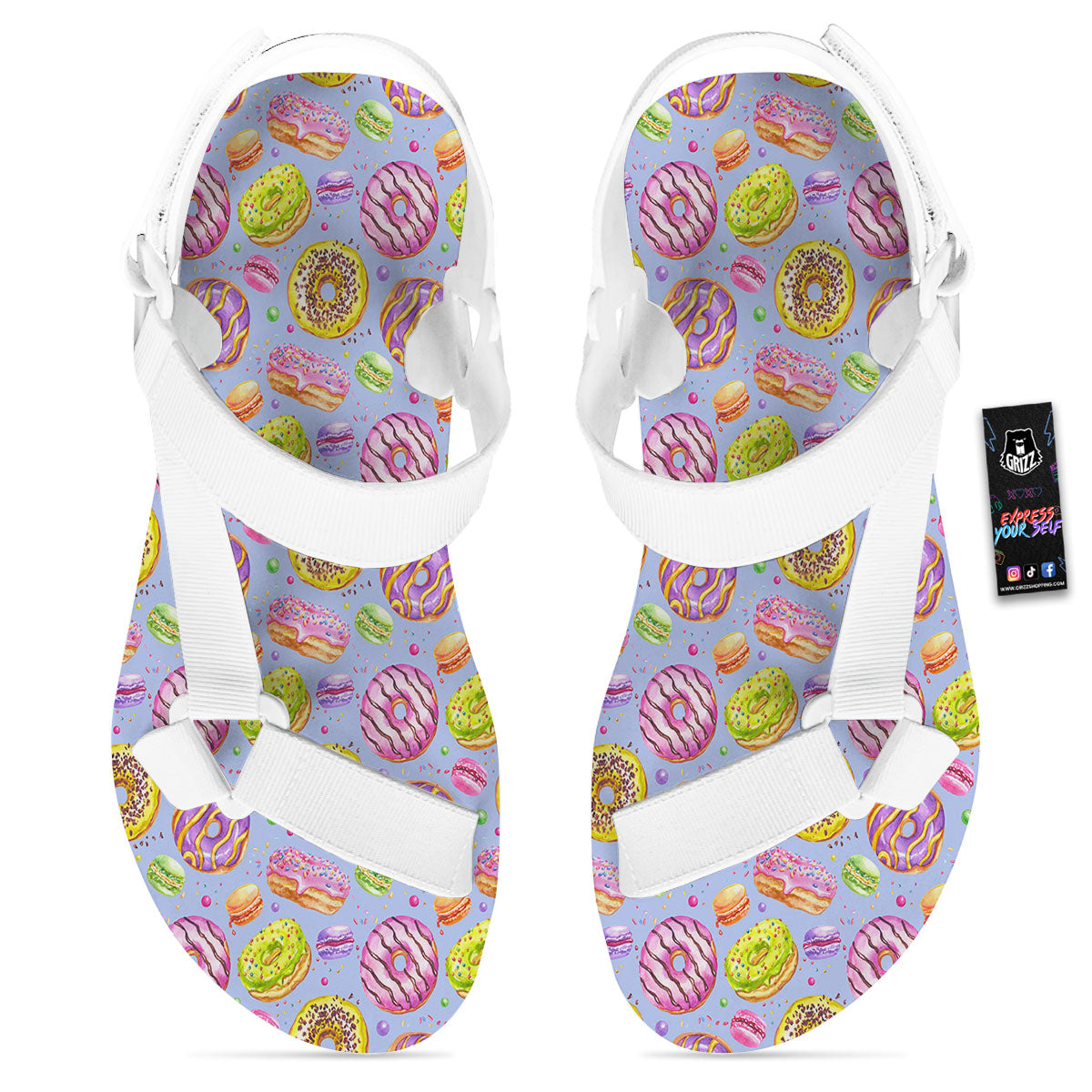 Donuts Print Pattern White Open Toe Sandals-grizzshop