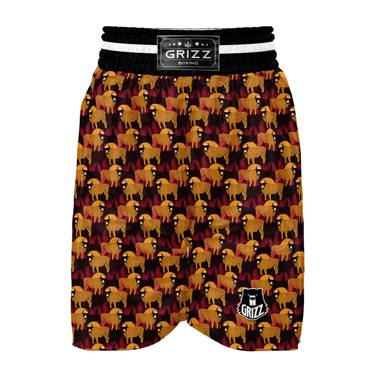 Doodle Bison Print Pattern Boxing Shorts-grizzshop