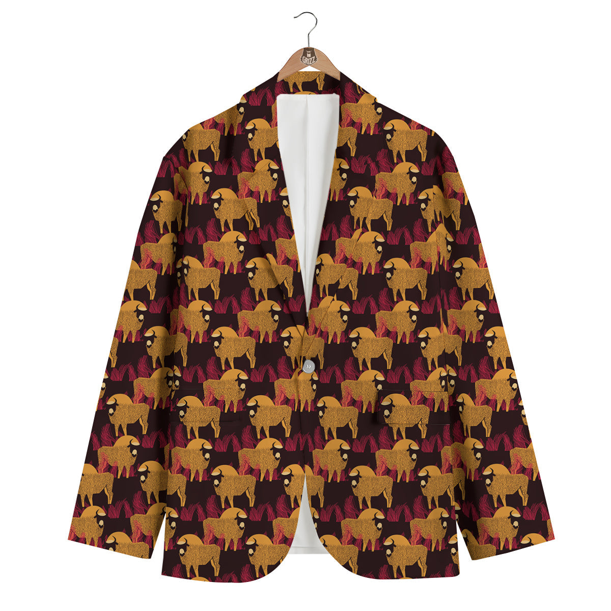 Doodle Bison Print Pattern Men's Blazer-grizzshop