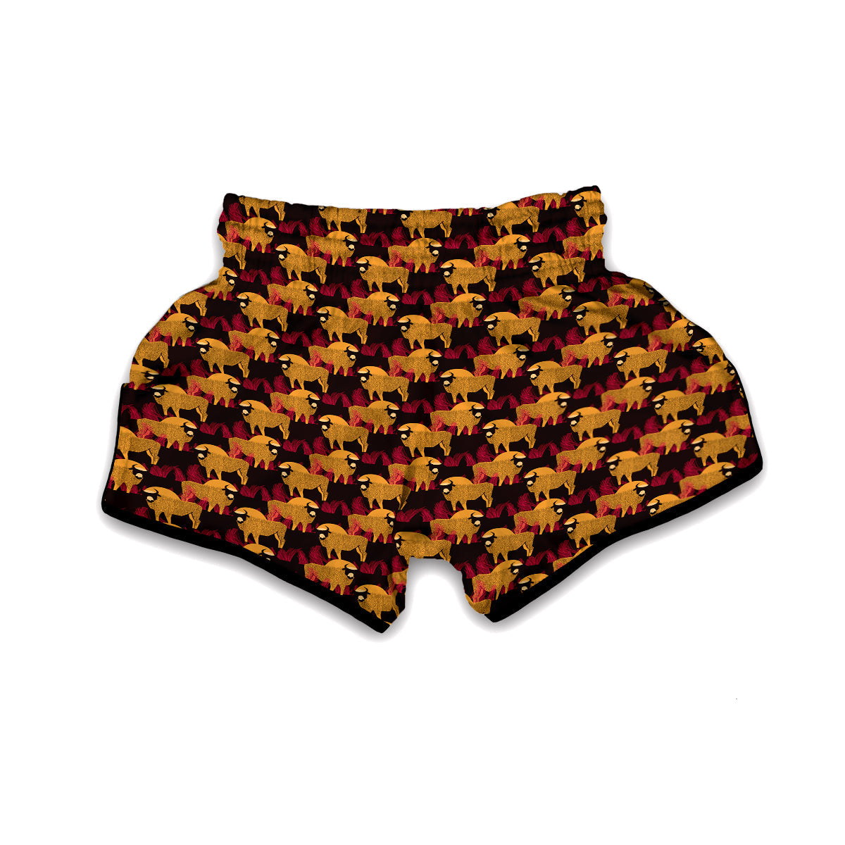 Doodle Bison Print Pattern Muay Thai Boxing Shorts-grizzshop