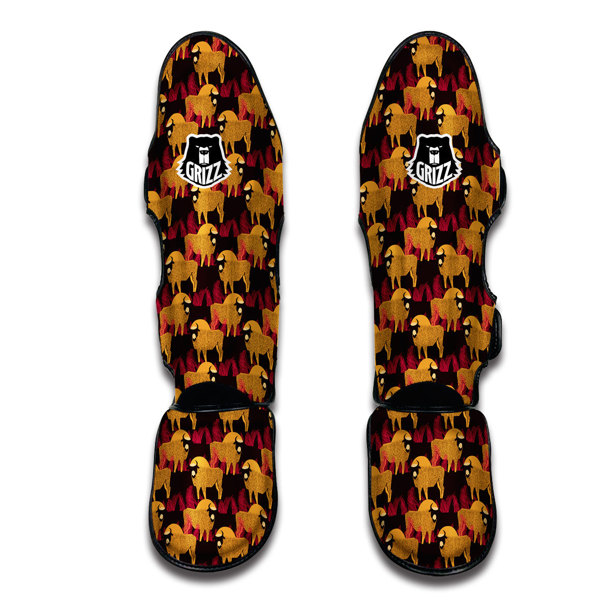 Doodle Bison Print Pattern Muay Thai Shin Guards-grizzshop