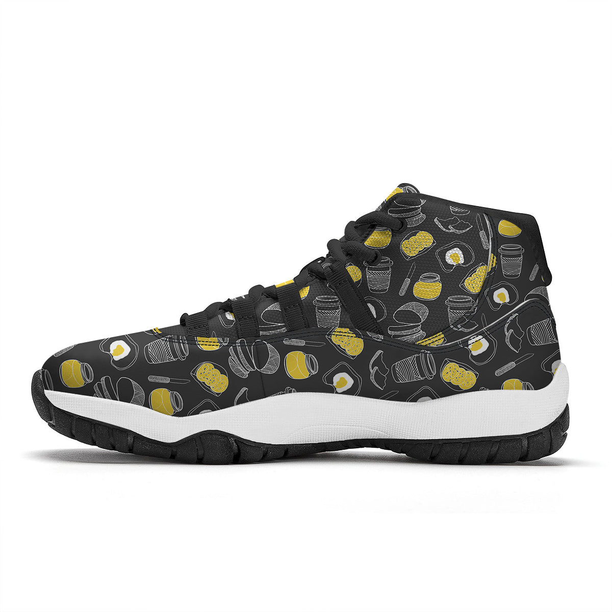 Doodle Breakfast Print Pattern Black Bball Shoes-grizzshop