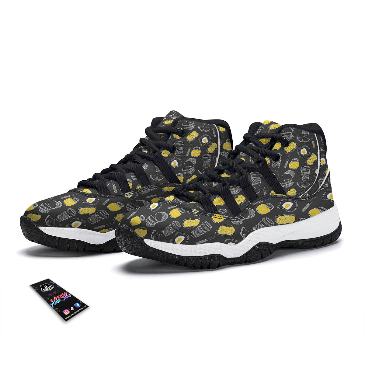 Doodle Breakfast Print Pattern Black Bball Shoes-grizzshop