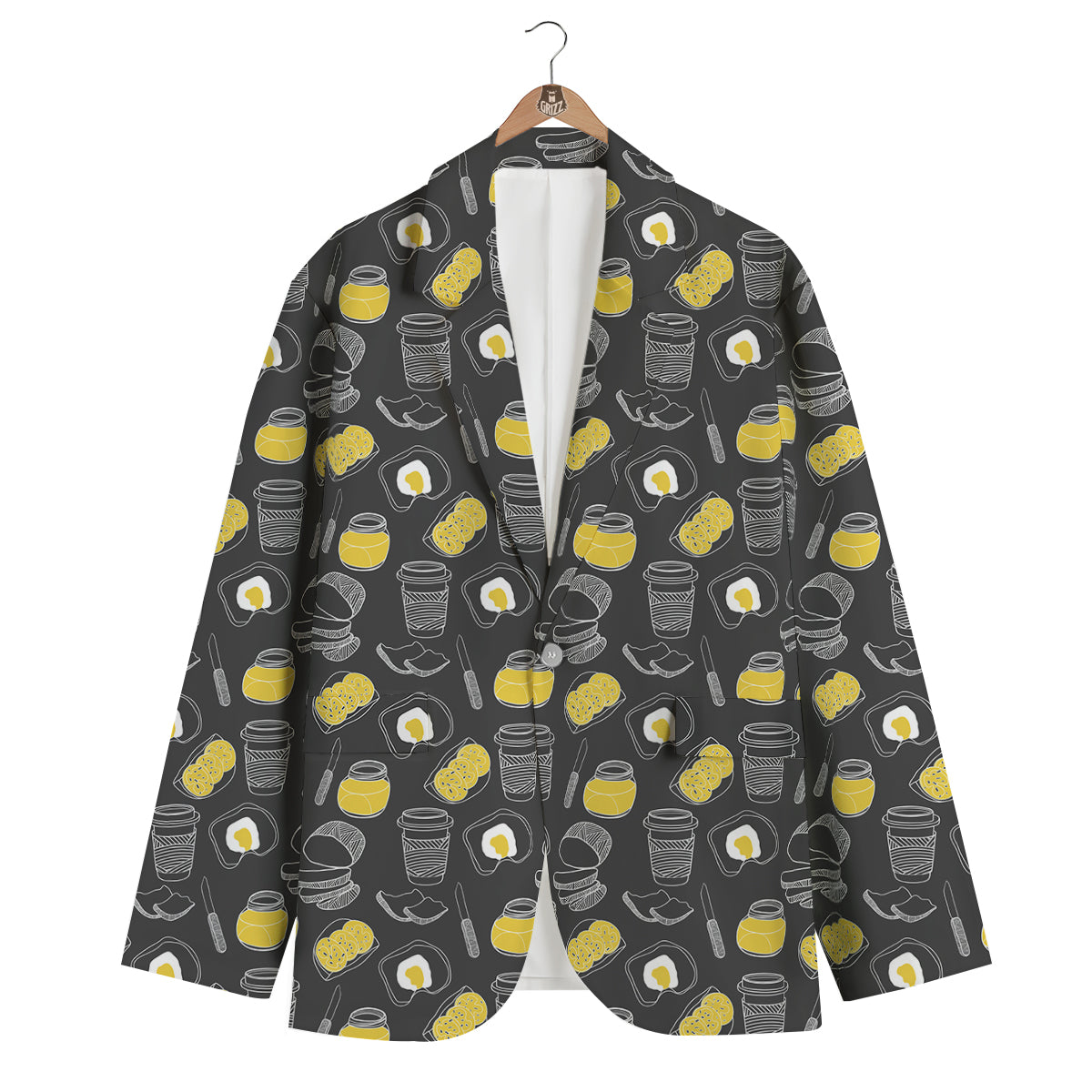 Doodle Breakfast Print Pattern Men's Blazer-grizzshop