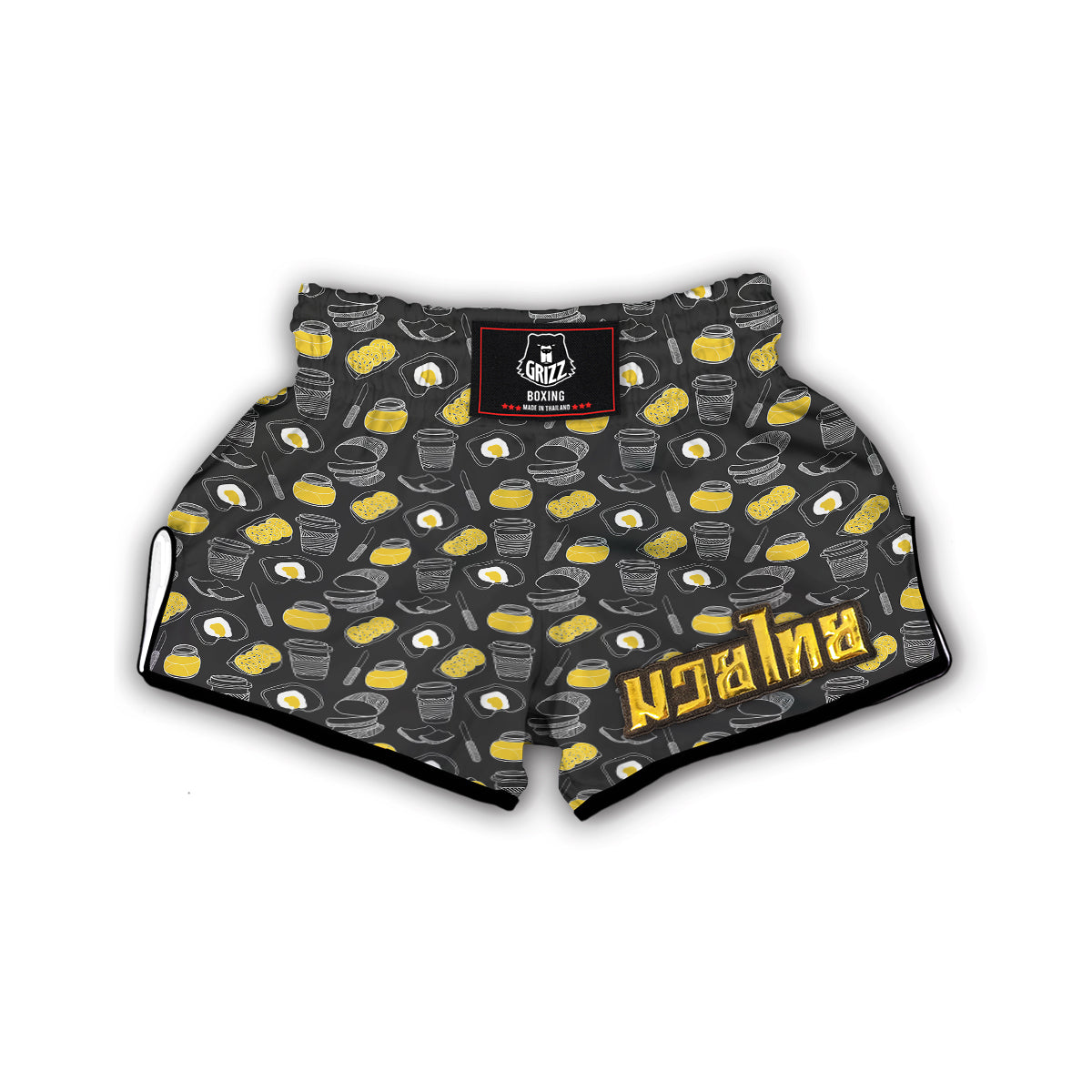 Doodle Breakfast Print Pattern Muay Thai Boxing Shorts-grizzshop