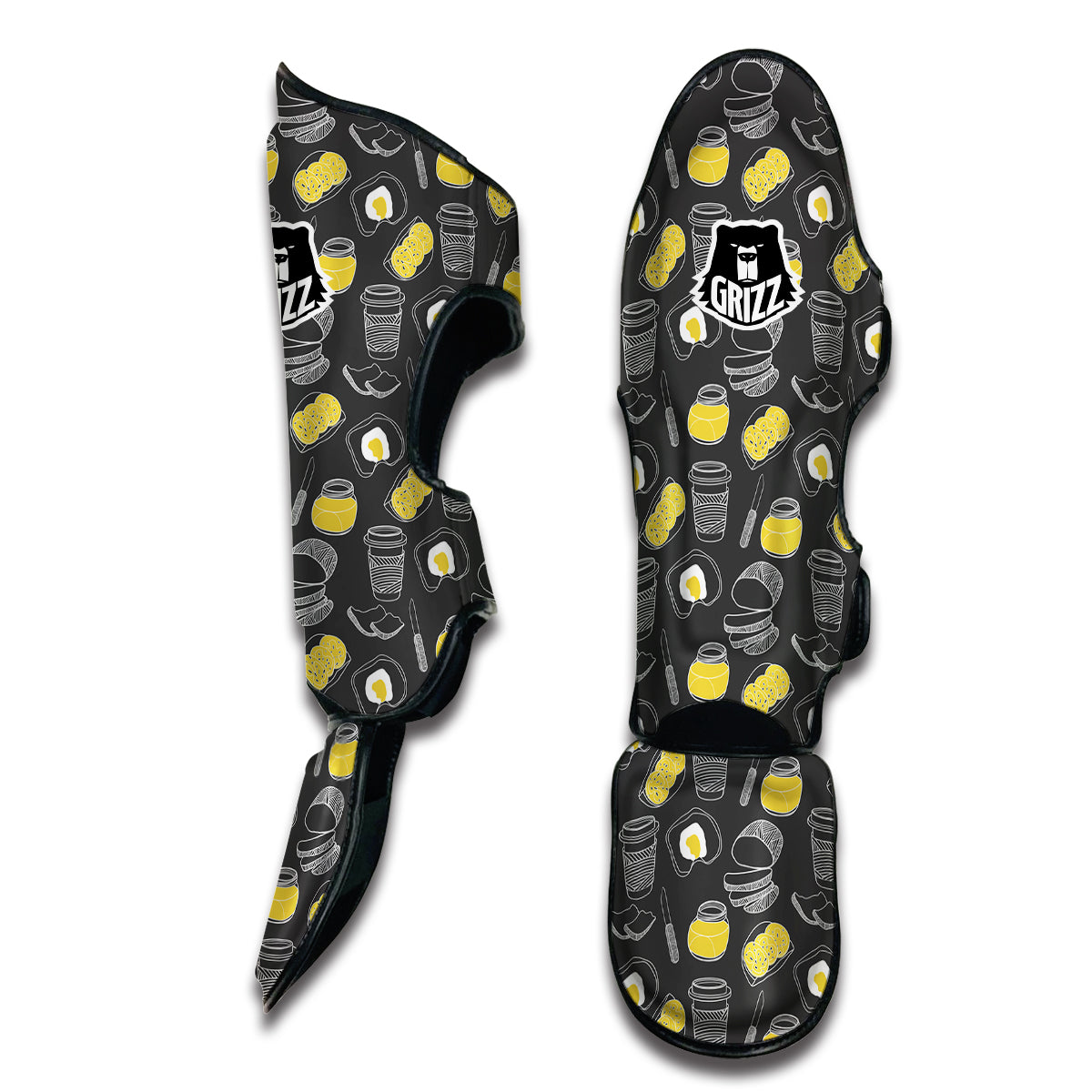 Doodle Breakfast Print Pattern Muay Thai Shin Guards-grizzshop