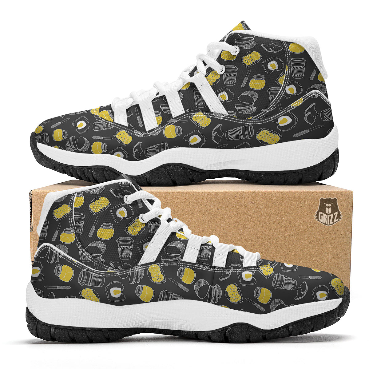 Doodle Breakfast Print Pattern White Bball Shoes-grizzshop