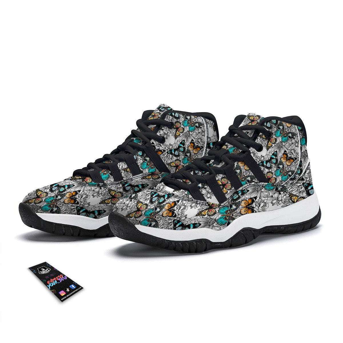 Doodle Butterfly Black Bball Shoes-grizzshop