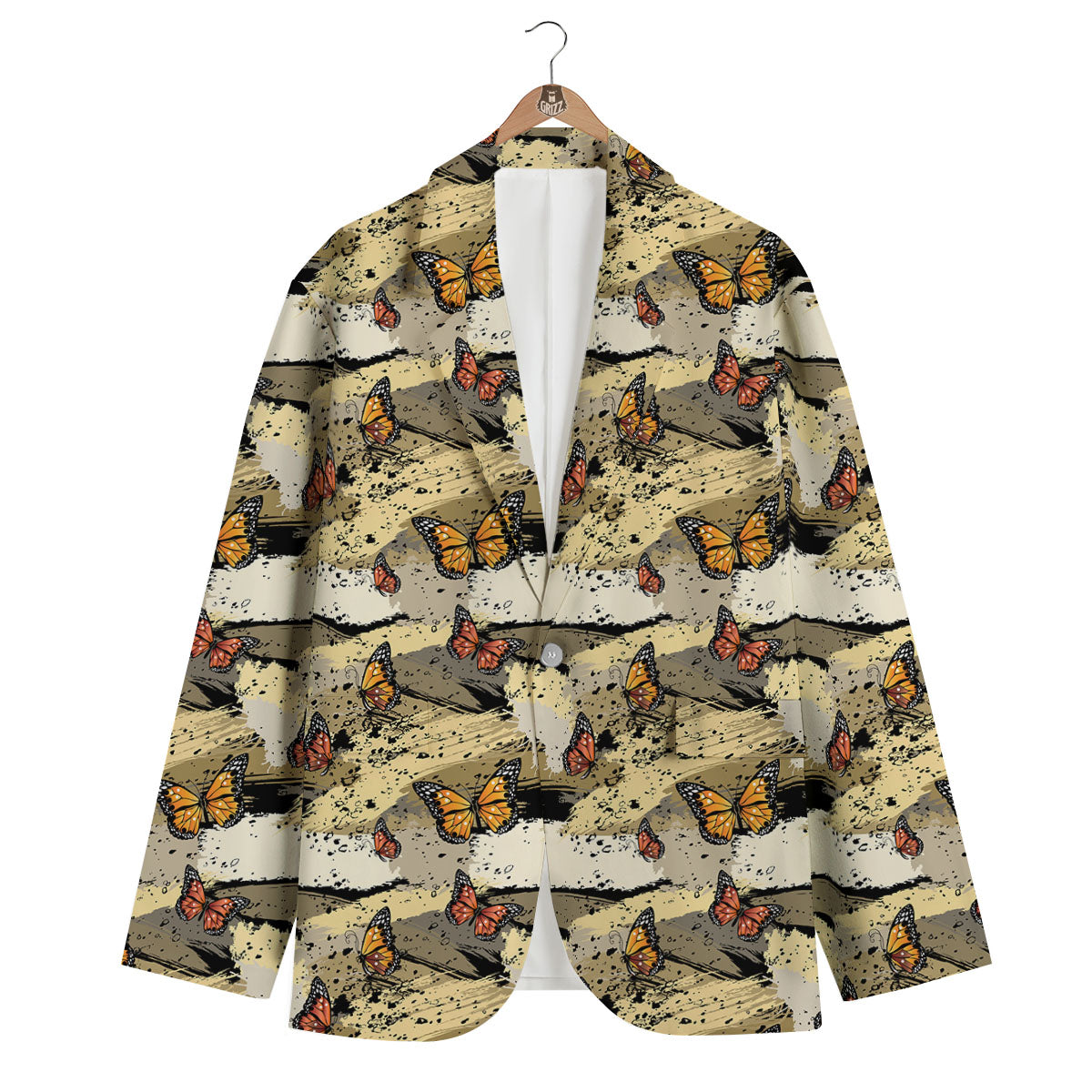 Doodle Butterfly Print Men's Blazer-grizzshop