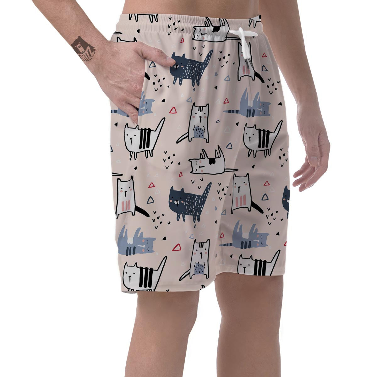 Doodle Cat Print Men's Shorts-grizzshop