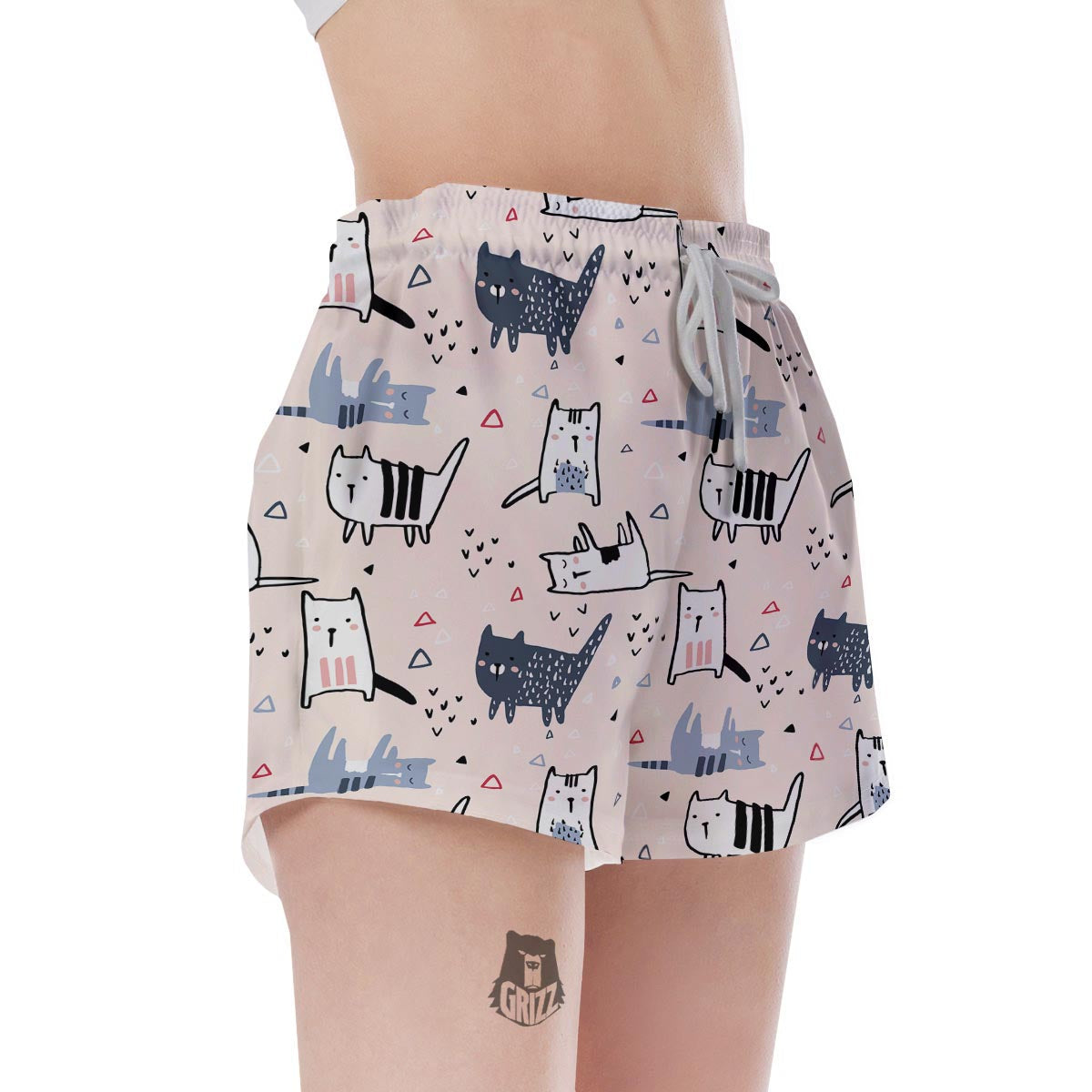 Doodle Cat Print Women's Shorts-grizzshop