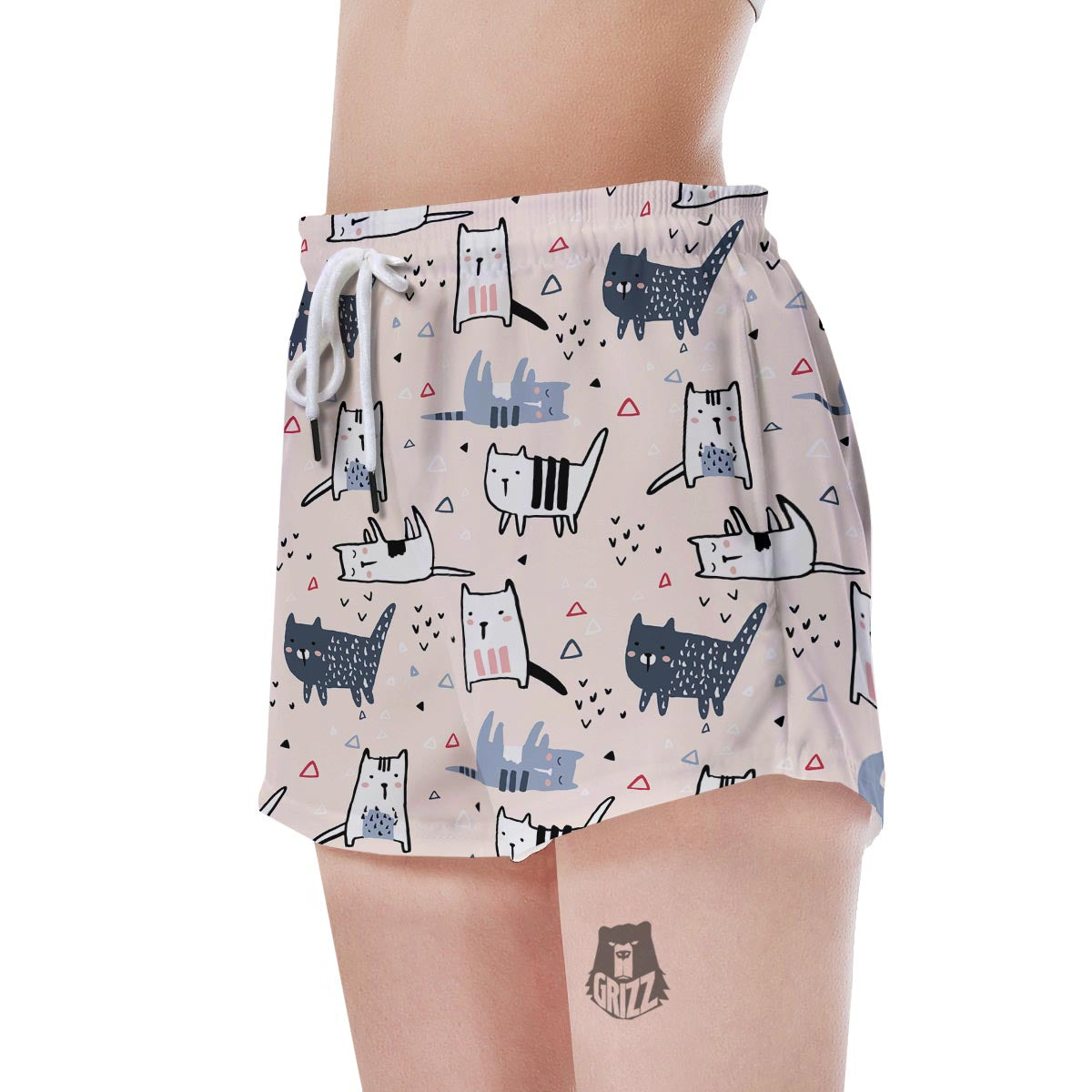 Doodle Cat Print Women's Shorts-grizzshop