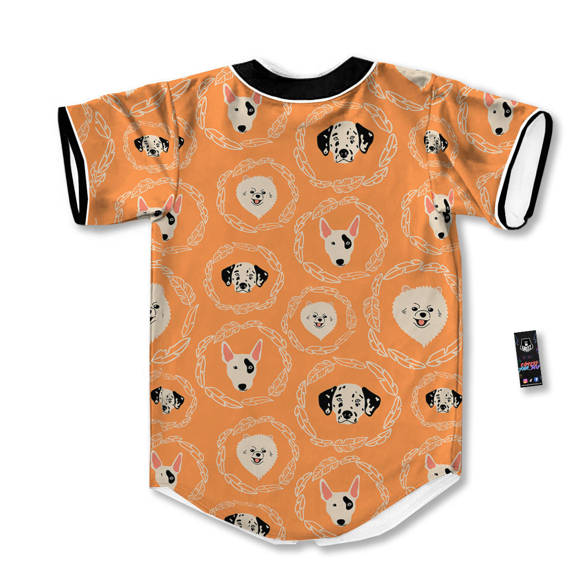 Doodle Dog Orange Print Pattern Baseball Jersey-grizzshop
