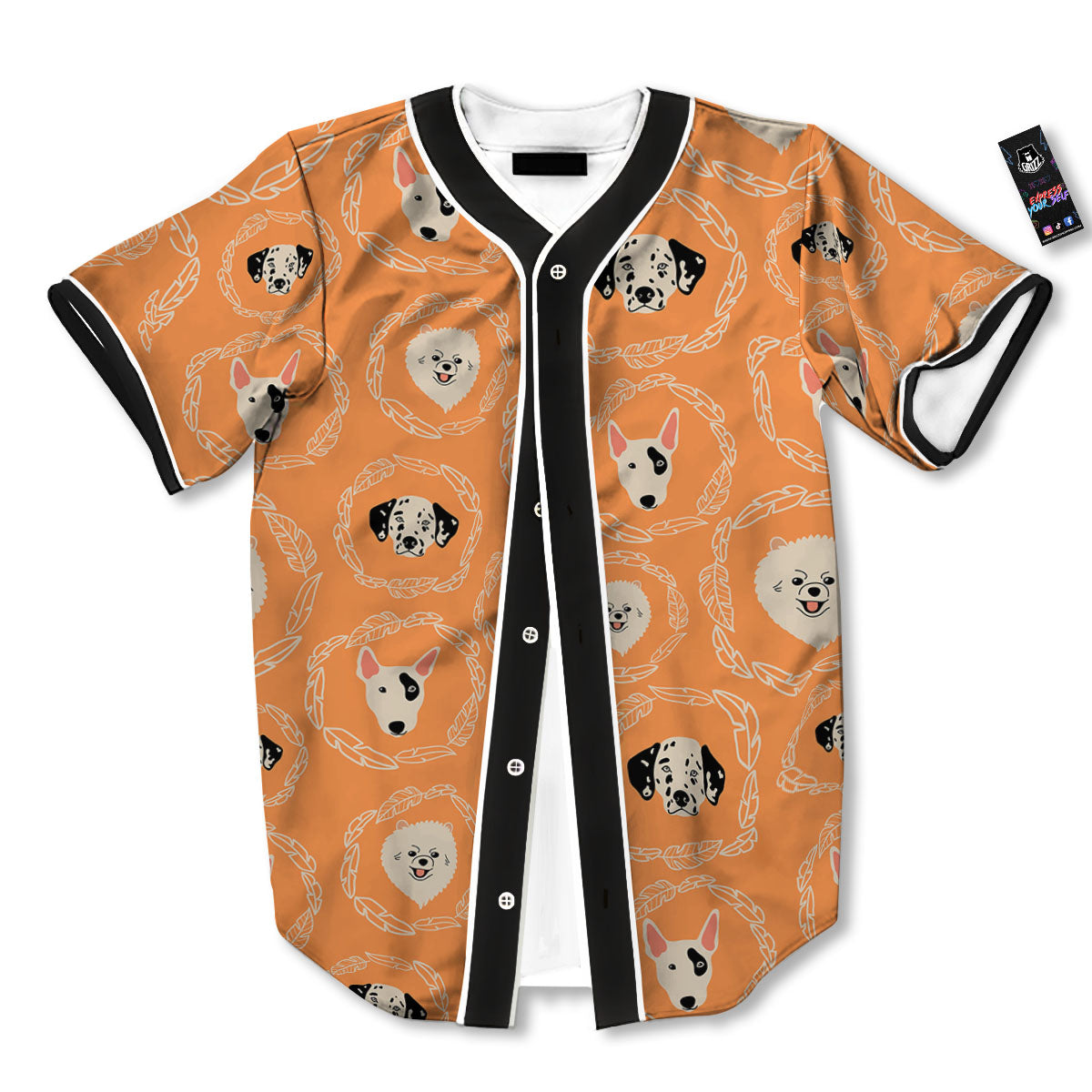 Doodle Dog Orange Print Pattern Baseball Jersey-grizzshop
