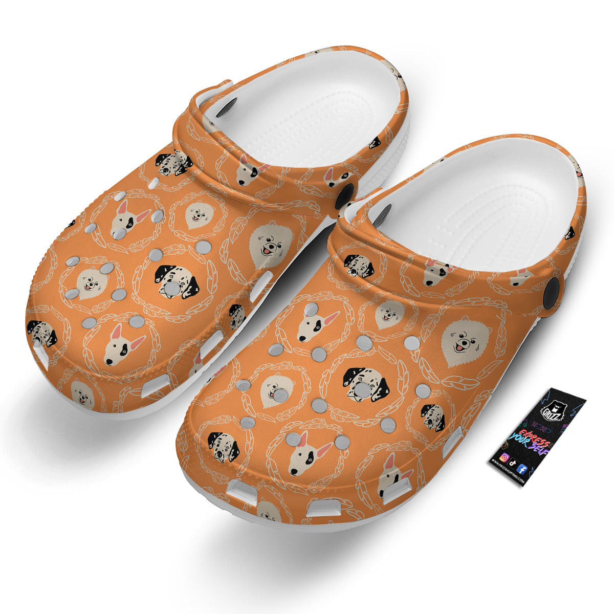 Doodle Dog Orange Print Pattern Clog-grizzshop