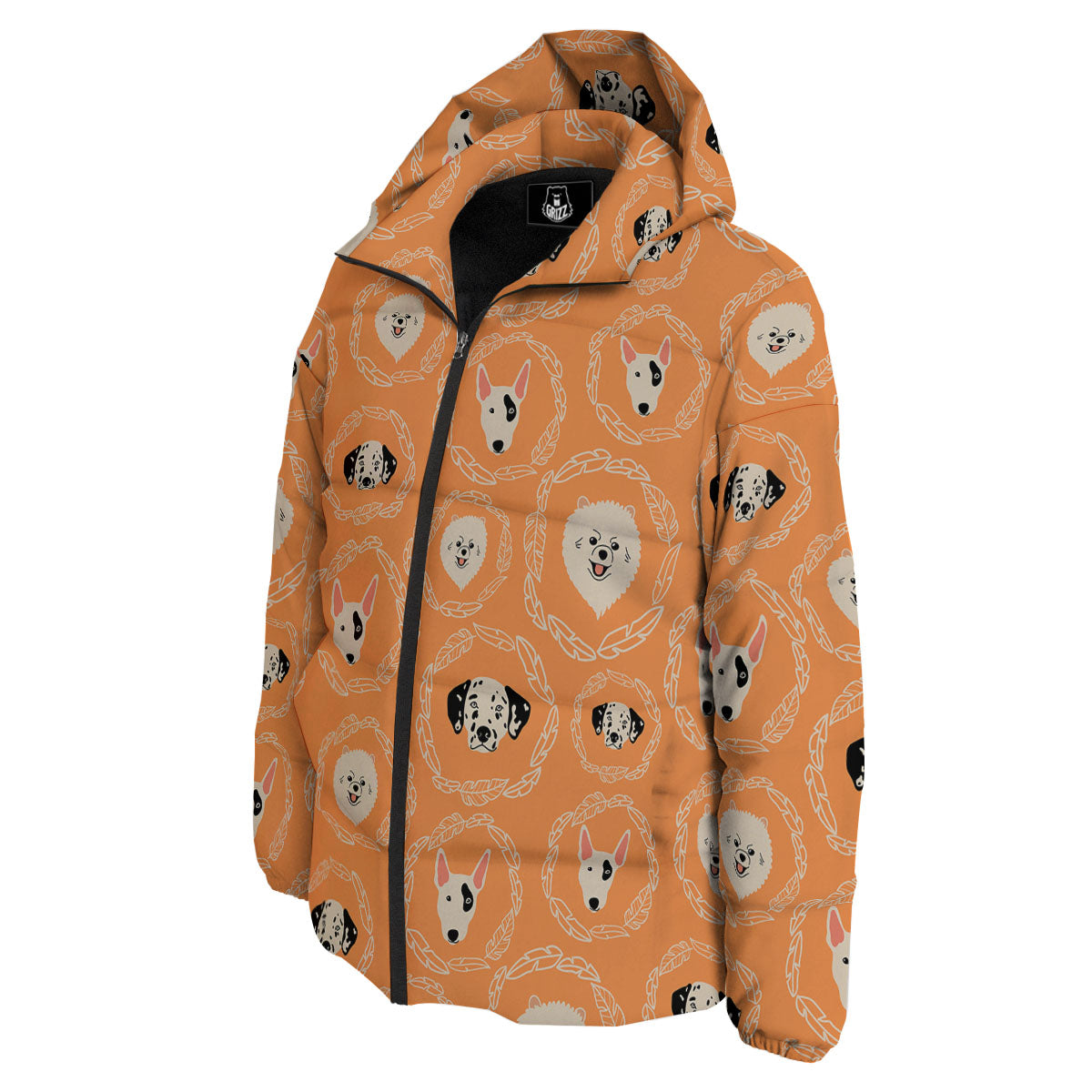 Doodle Dog Orange Print Pattern Down Jacket-grizzshop