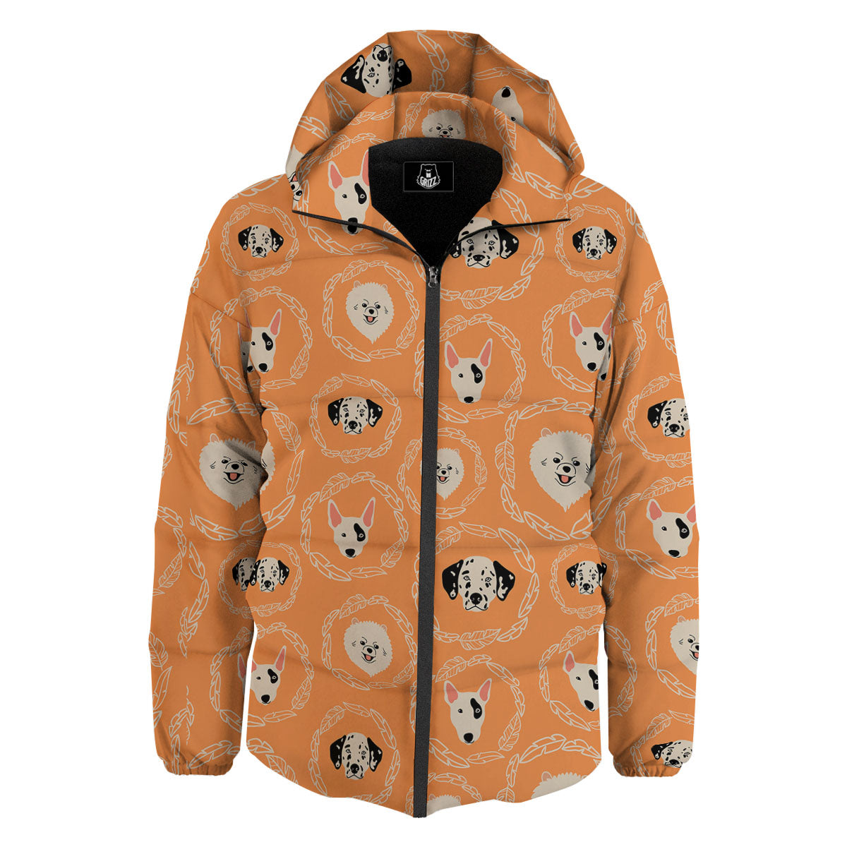Doodle Dog Orange Print Pattern Down Jacket-grizzshop