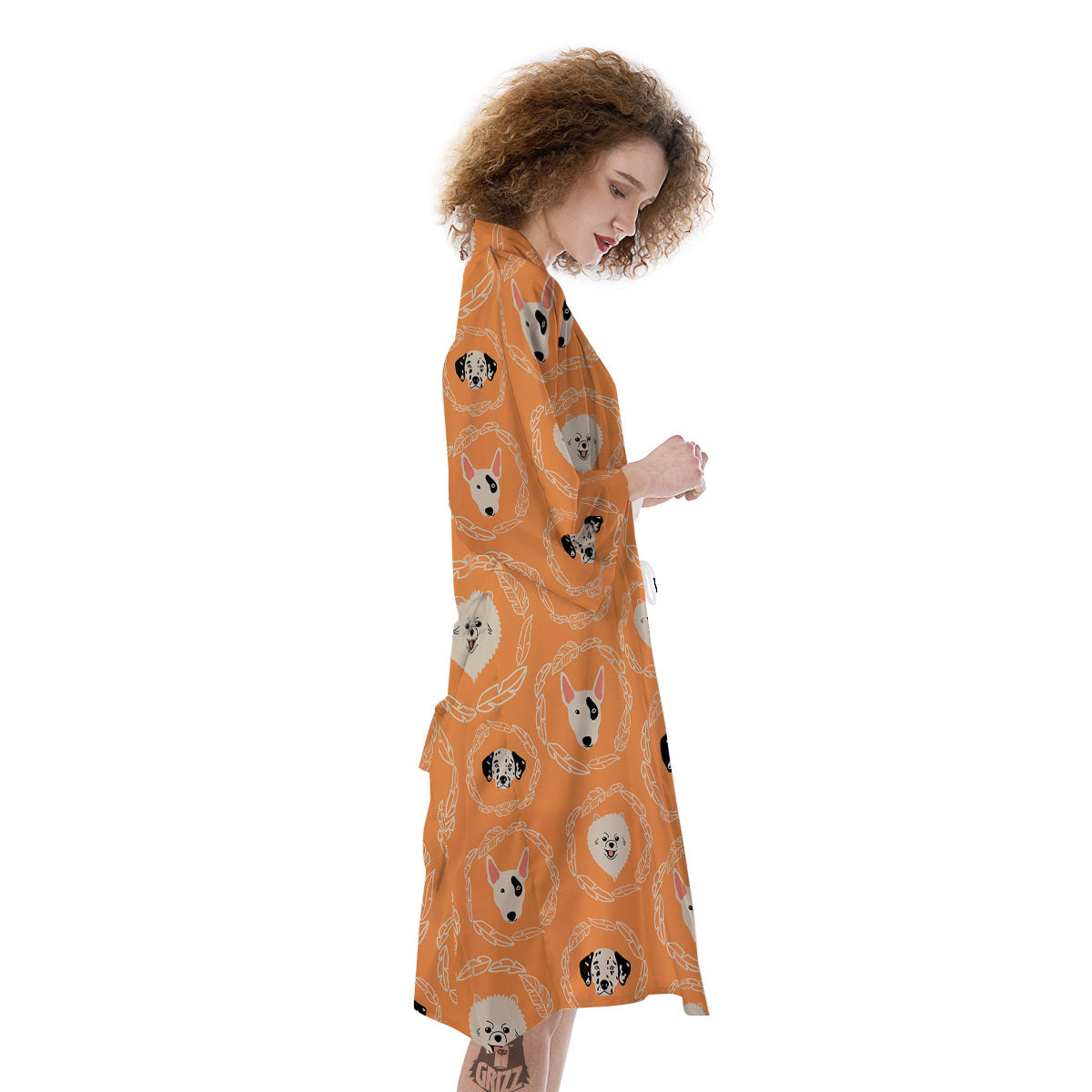 Doodle Dog Orange Print Pattern Kimono-grizzshop