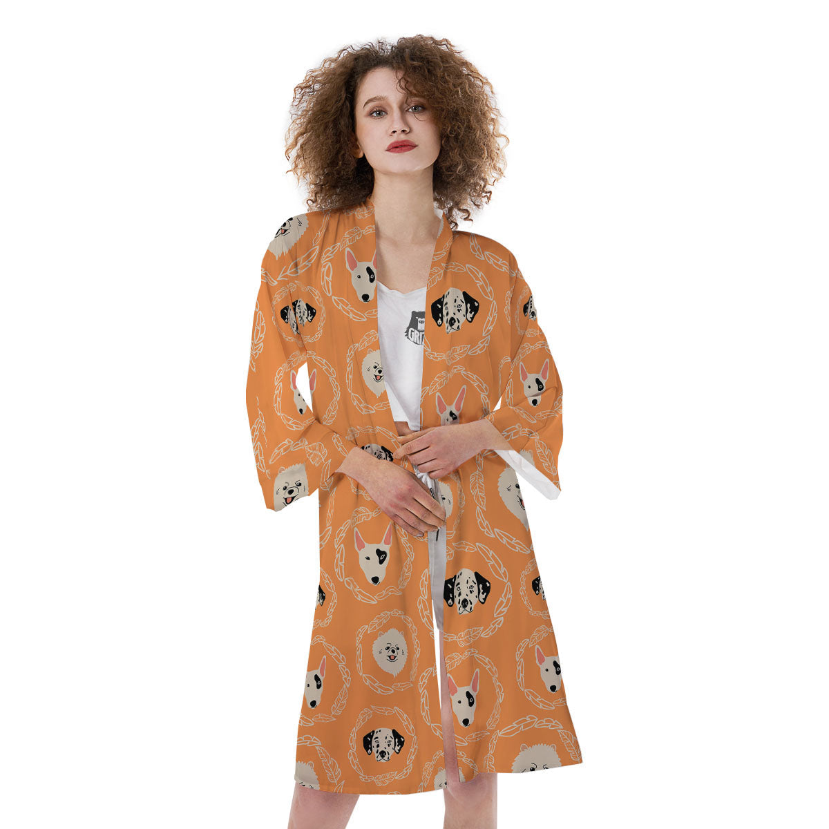 Doodle Dog Orange Print Pattern Kimono-grizzshop