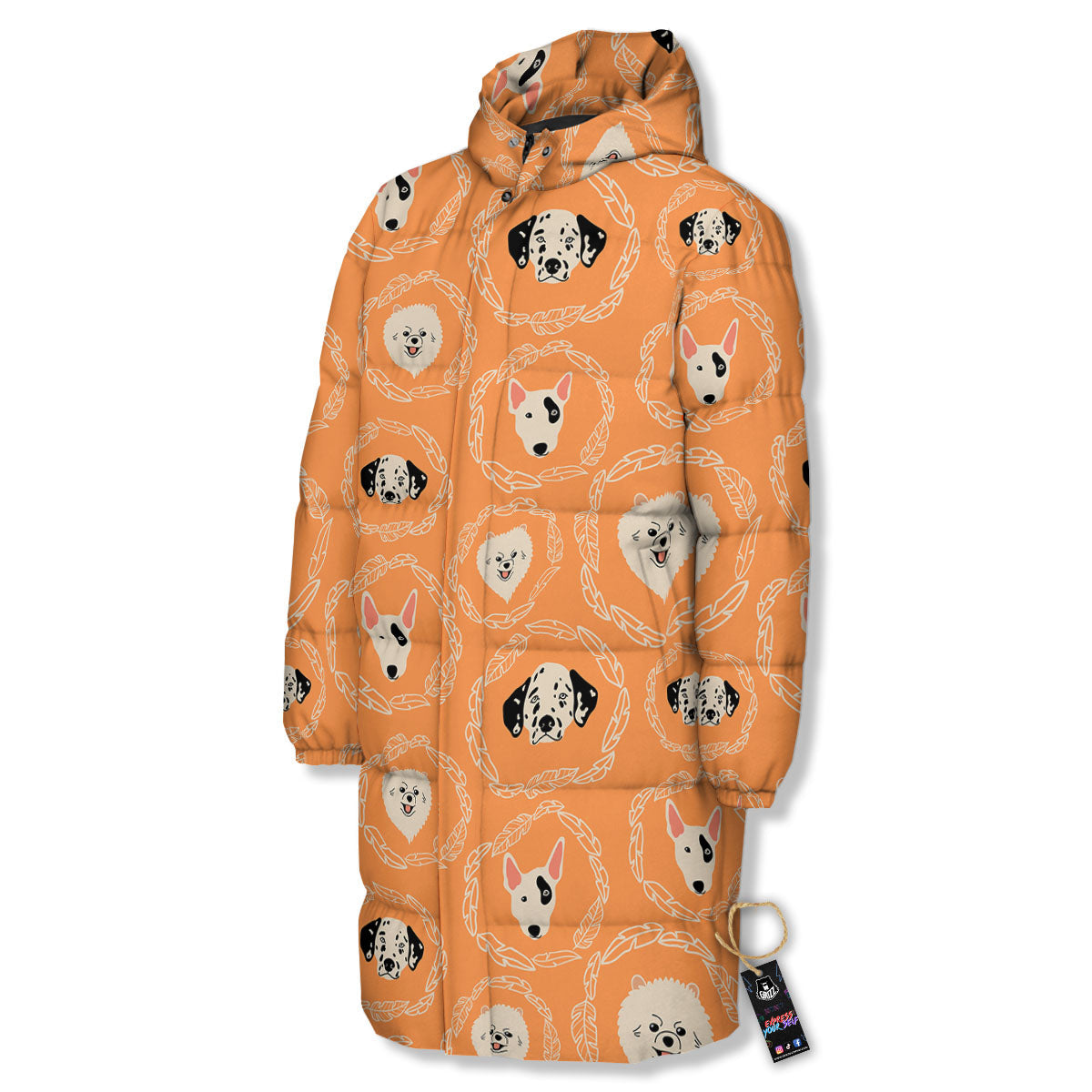 Doodle Dog Orange Print Pattern Long Down Jacket-grizzshop
