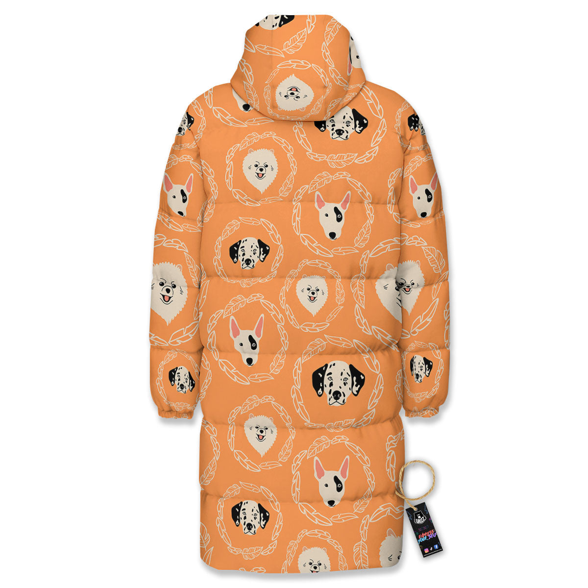 Doodle Dog Orange Print Pattern Long Down Jacket-grizzshop