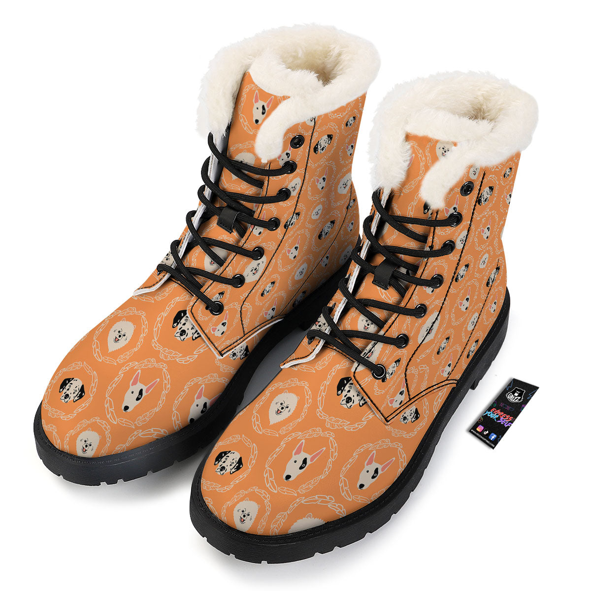 Doodle Dog Orange Print Pattern Winter Boots-grizzshop