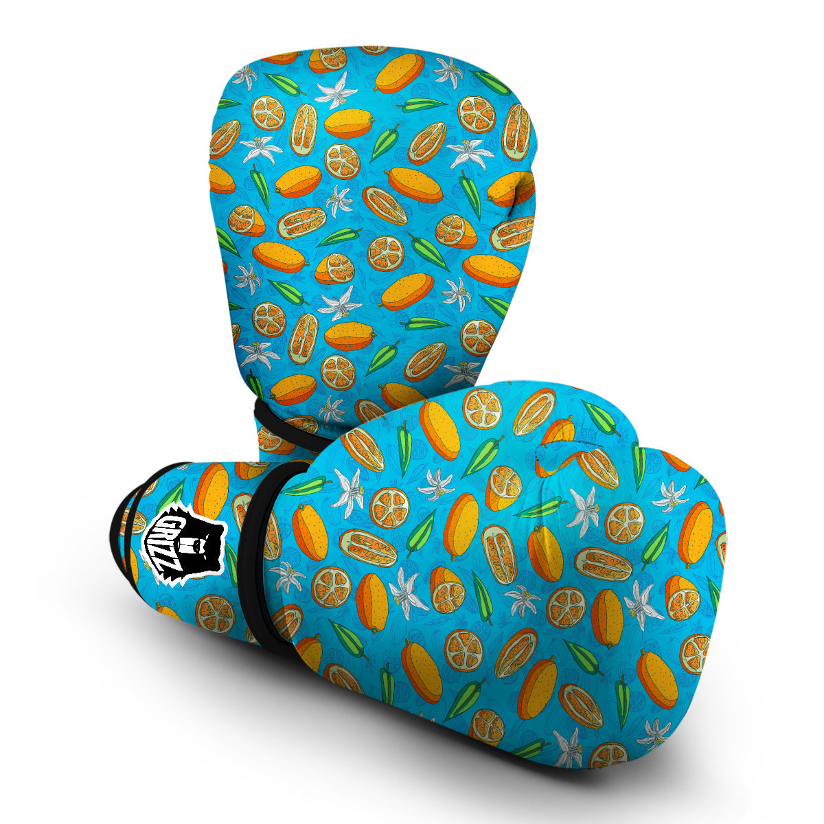 Doodle Kumquat Blue And Orange Print Pattern Boxing Gloves-grizzshop