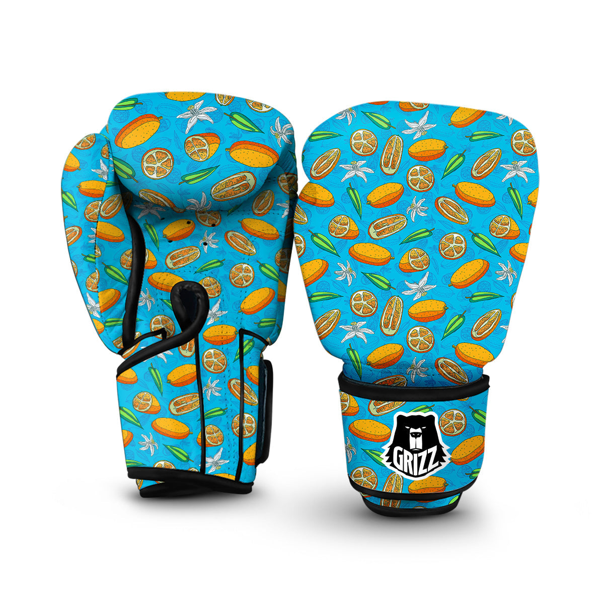 Doodle Kumquat Blue And Orange Print Pattern Boxing Gloves-grizzshop