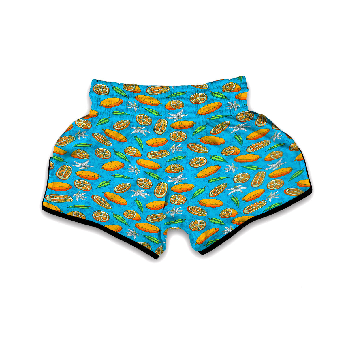 Doodle Kumquat Blue And Orange Print Pattern Muay Thai Boxing Shorts-grizzshop