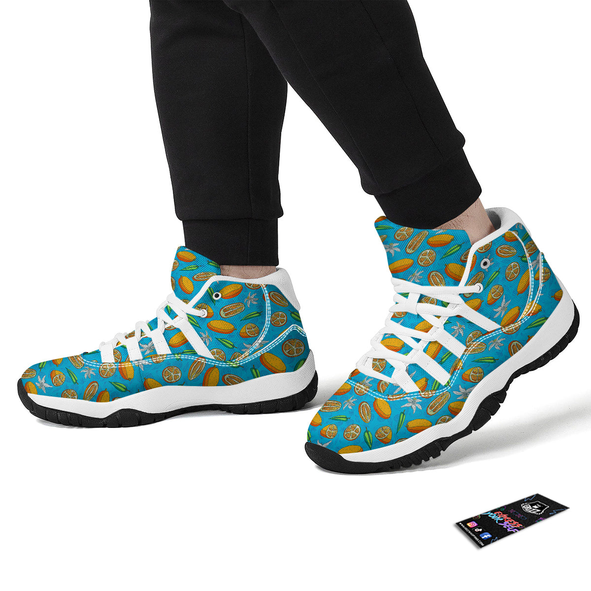 Doodle Kumquat Blue And Orange Print Pattern White Bball Shoes-grizzshop