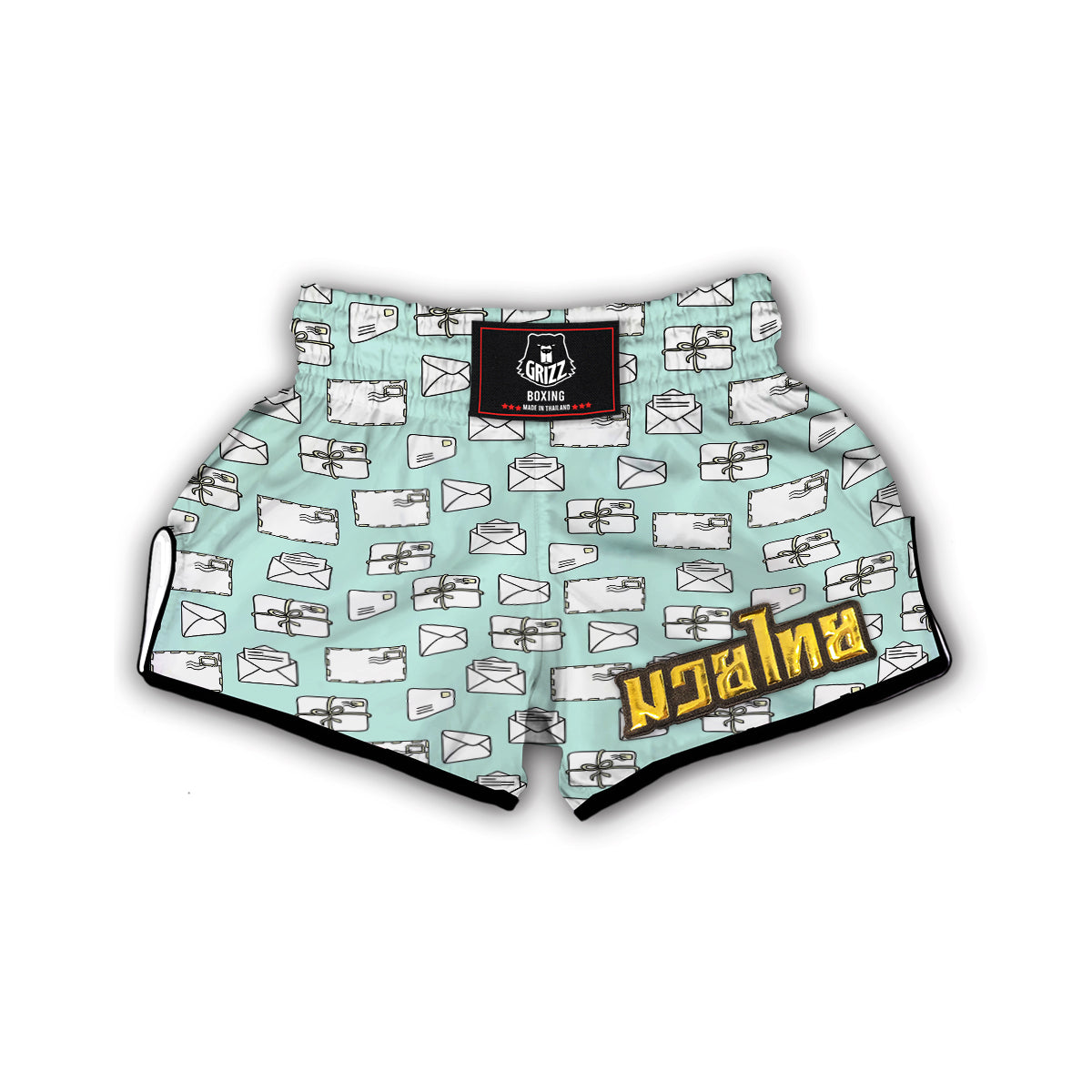 Doodle Mail Print Pattern Muay Thai Boxing Shorts-grizzshop