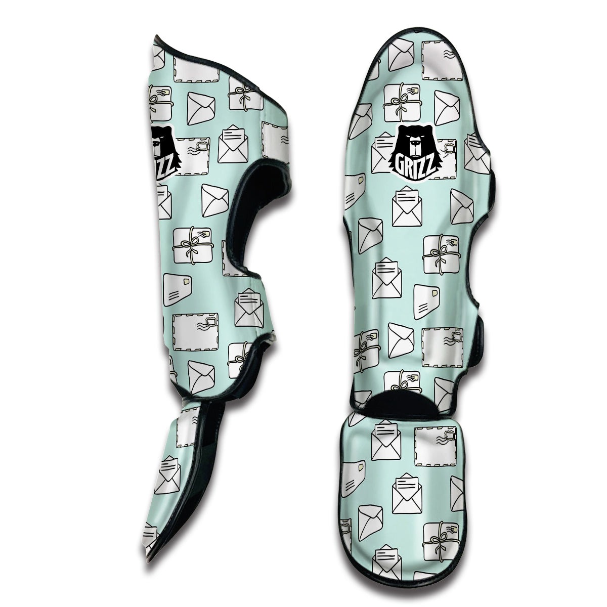 Doodle Mail Print Pattern Muay Thai Shin Guards-grizzshop