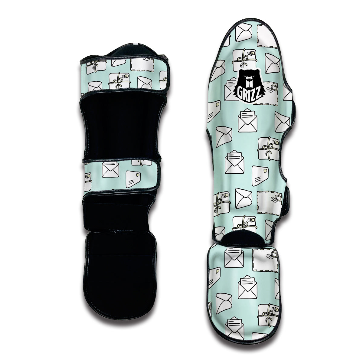 Doodle Mail Print Pattern Muay Thai Shin Guards-grizzshop