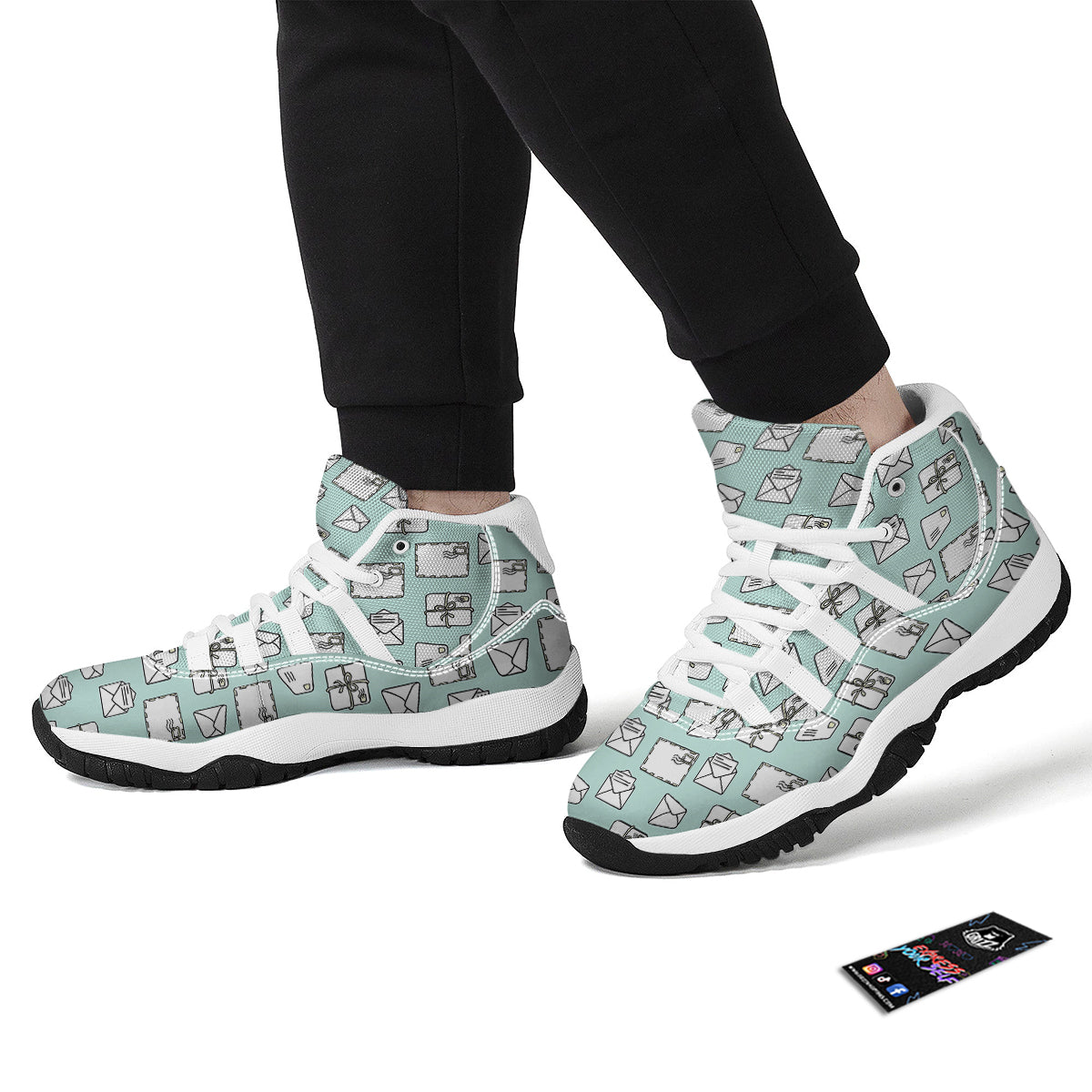 Doodle Mail Print Pattern White Bball Shoes-grizzshop
