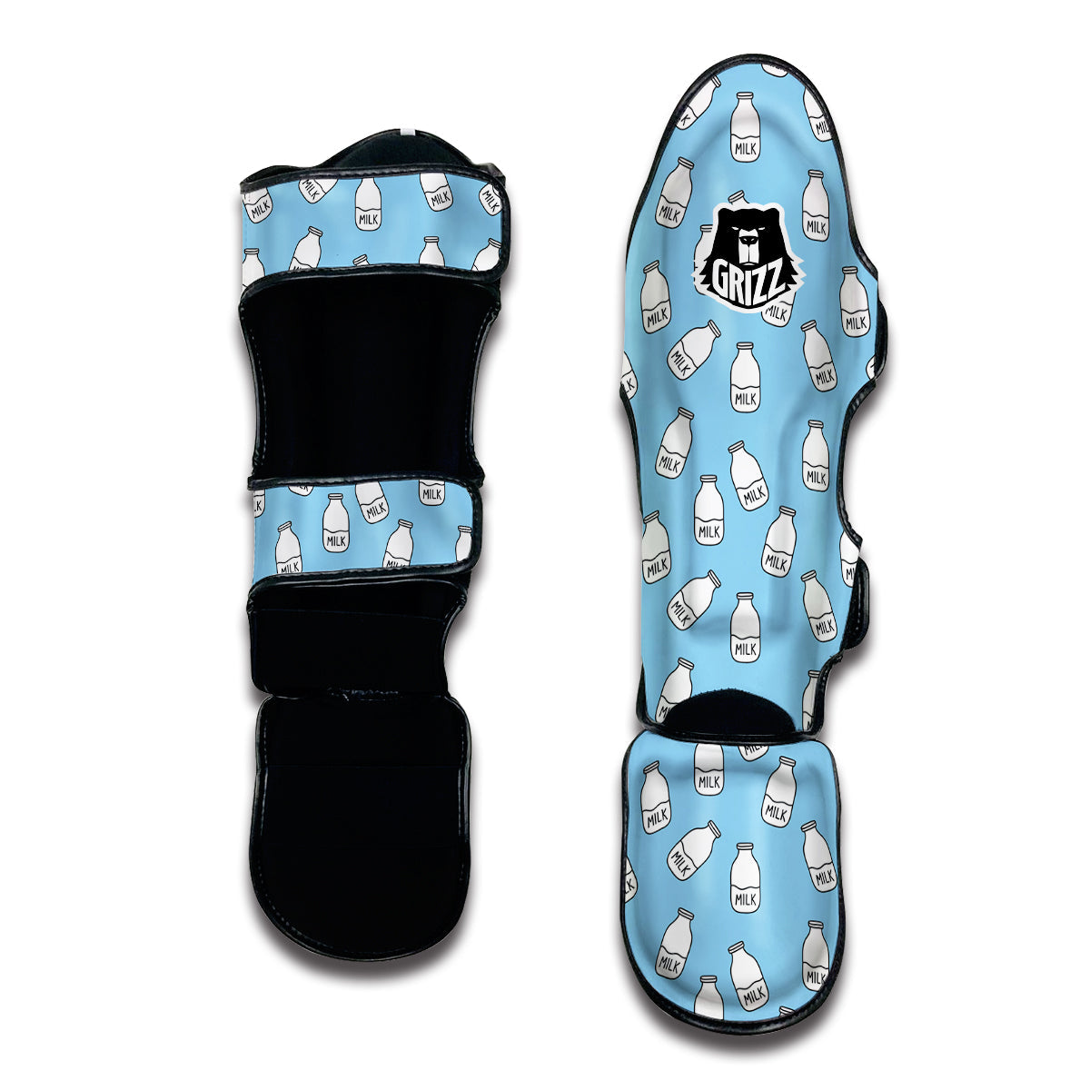 Doodle Milk Blue Print Pattern Muay Thai Shin Guards-grizzshop