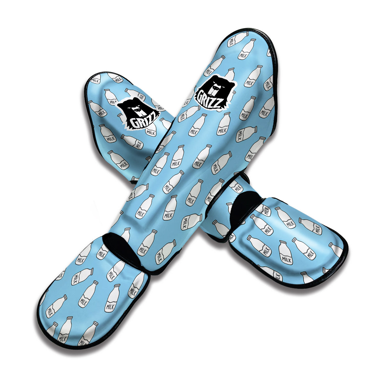 Doodle Milk Blue Print Pattern Muay Thai Shin Guards-grizzshop