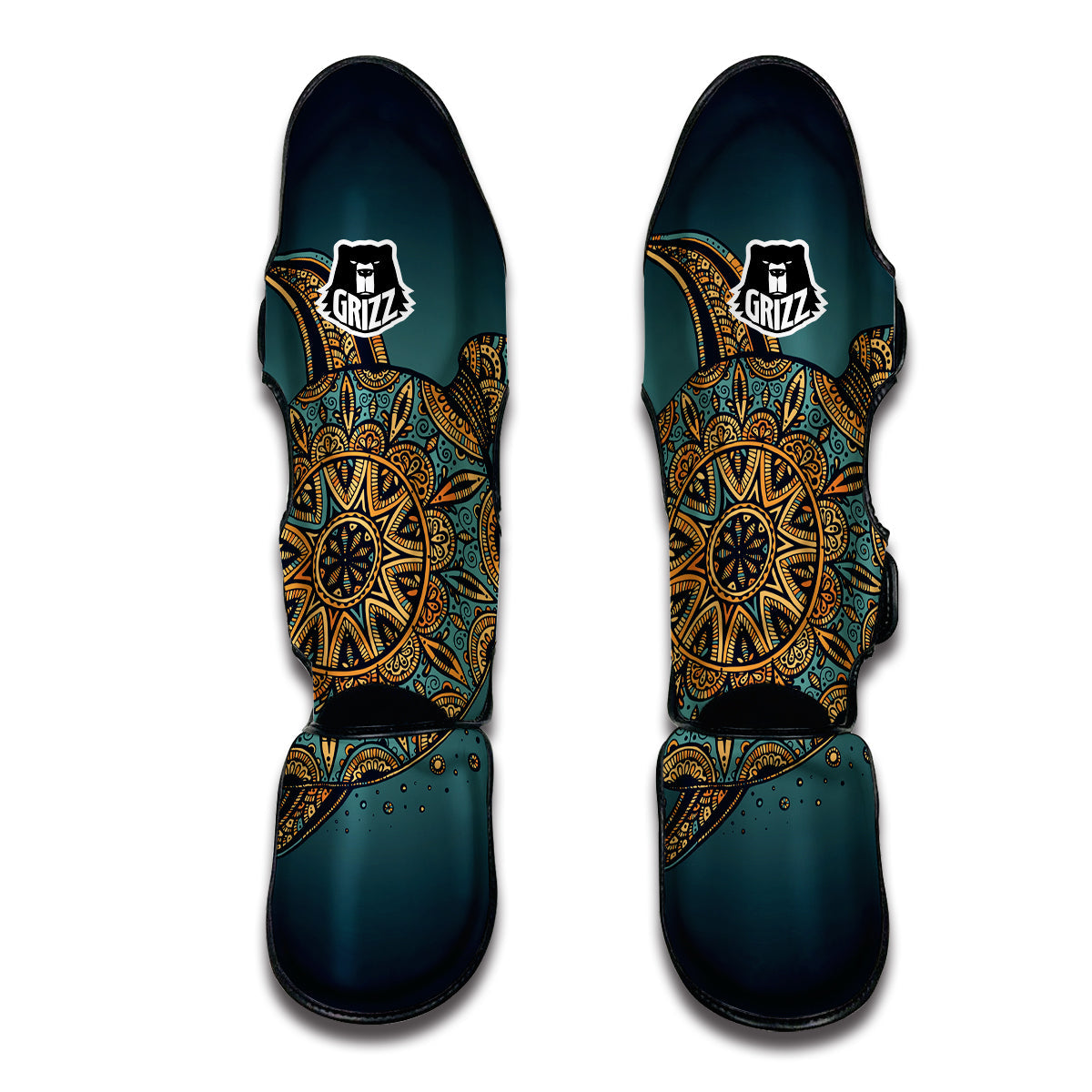 Doodle Turtle Oranament Muay Thai Shin Guards-grizzshop