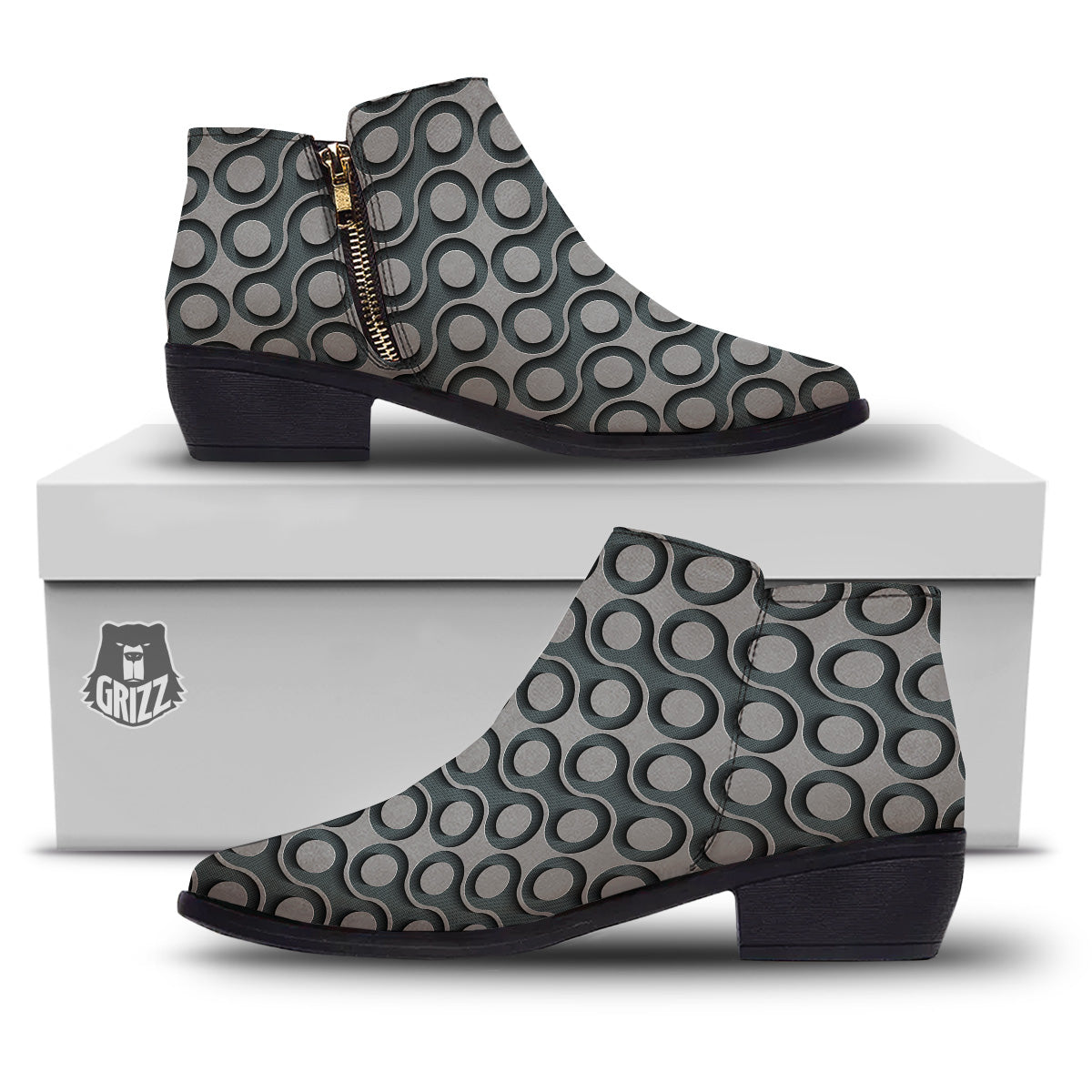 Dot 3D Geometric Print Pattern Ankle Boots-grizzshop