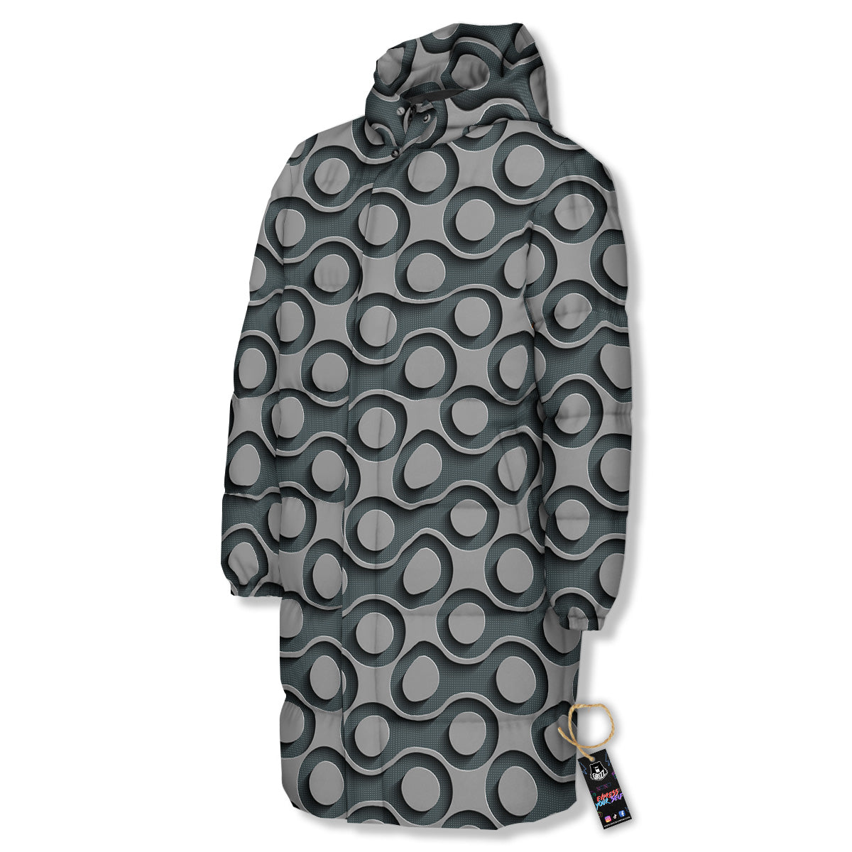 Dot 3D Geometric Print Pattern Long Down Jacket-grizzshop