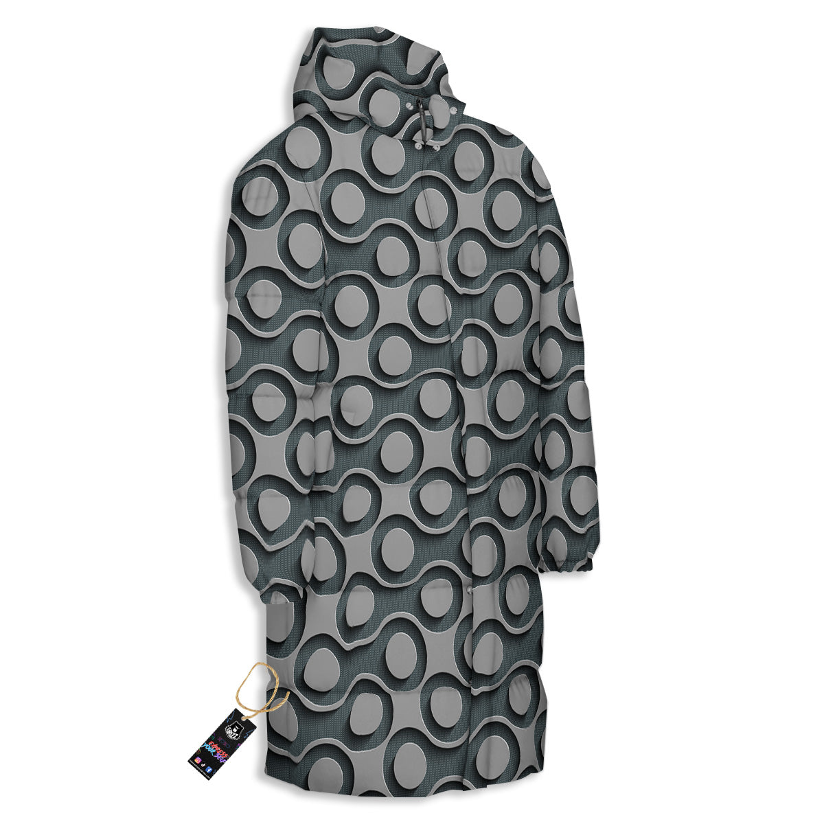 Dot 3D Geometric Print Pattern Long Down Jacket-grizzshop