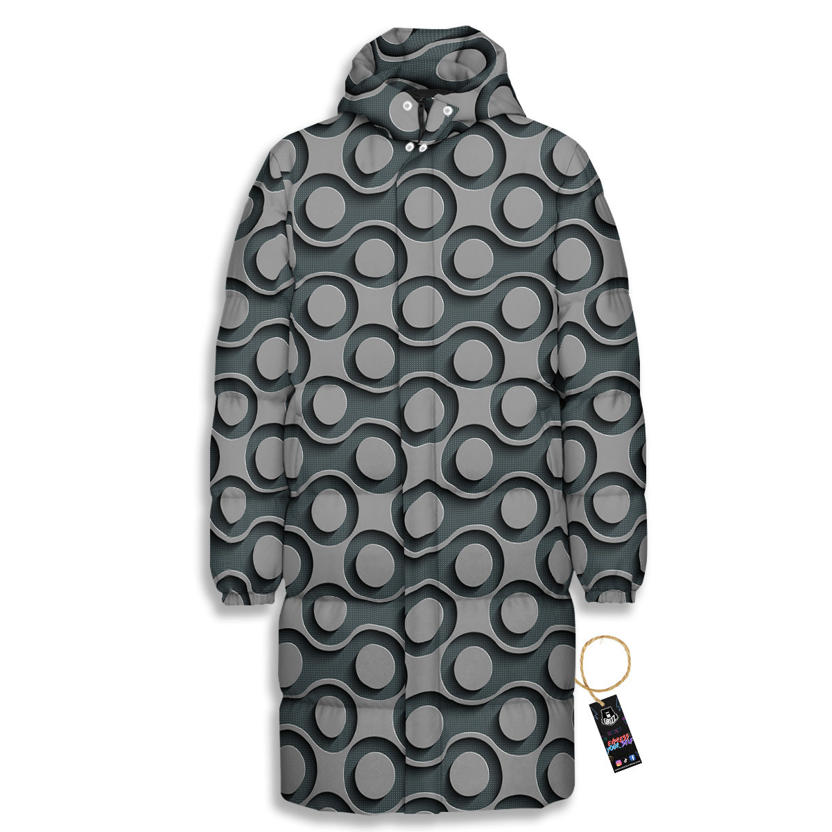 Dot 3D Geometric Print Pattern Long Down Jacket-grizzshop