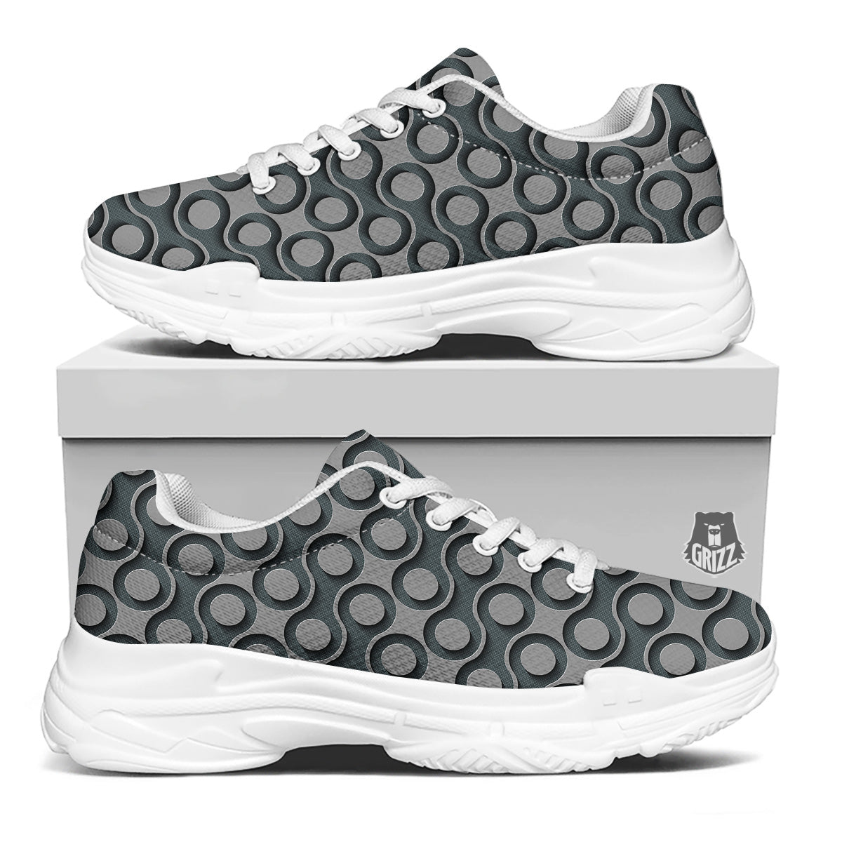 Dot 3D Geometric Print Pattern White Chunky Shoes-grizzshop