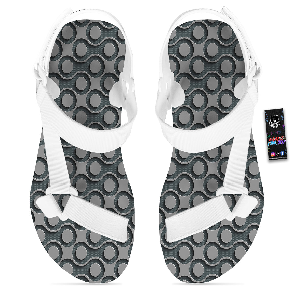 Dot 3D Geometric Print Pattern White Open Toe Sandals-grizzshop
