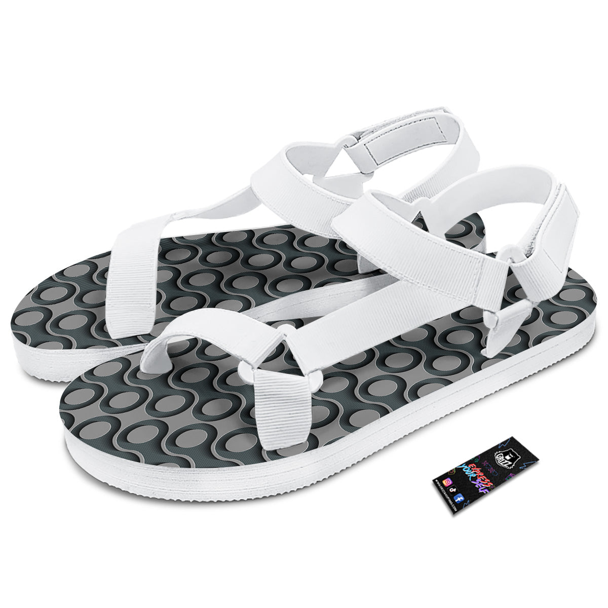 Dot 3D Geometric Print Pattern White Open Toe Sandals-grizzshop